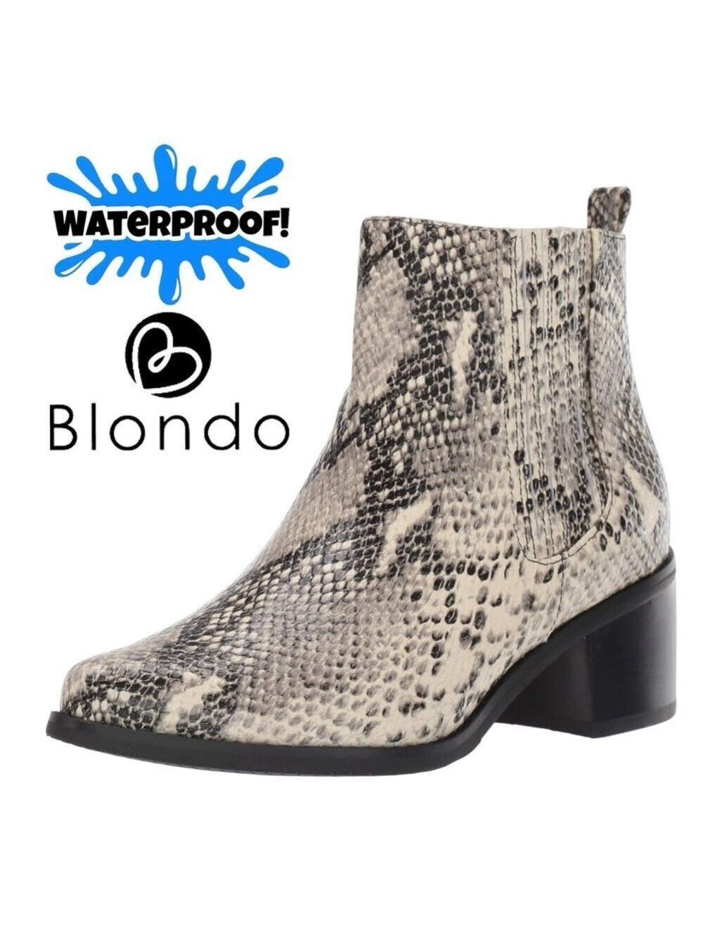 NWOB Blondo Waterproof Emelia Leather Snake Print Ankle Boots. 6,